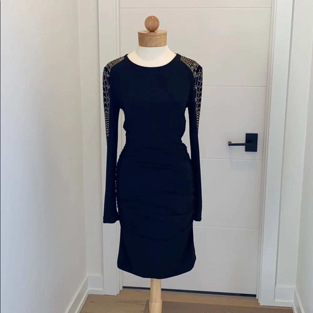 Marina Cocktail Dress with gold jeweled sleeves SM